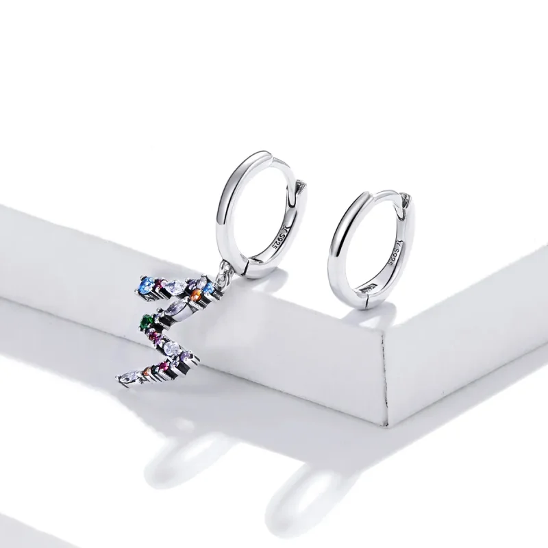 (image for) Pandora Style Silver Colorful Letter M Dangle Earrings - SCE1031 - View 3