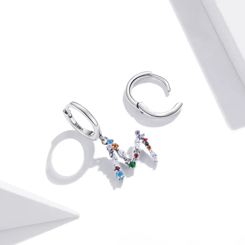 (image for) Pandora Style Silver Colorful Letter M Dangle Earrings - SCE1031 - View 4