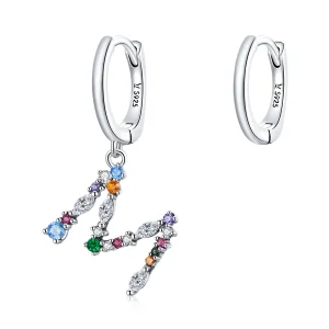 (image for) Pandora Style Silver Colorful Letter M Dangle Earrings - SCE1031