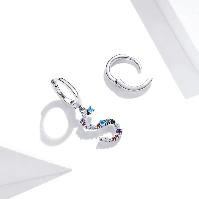 (image for) Pandora Style Silver Colorful Letter S Dangle Earrings - SCE1032 - View 3