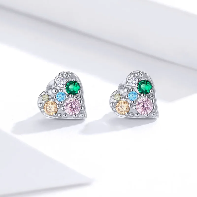 (image for) Pandora Style Silver Colorful Love Stud Earrings - SCE890 - View 2