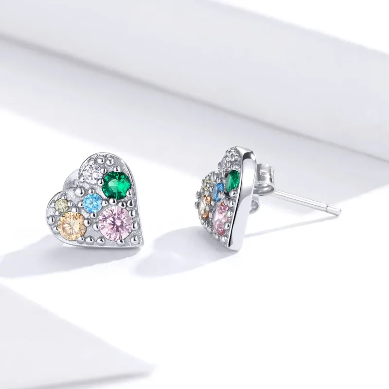 (image for) Pandora Style Silver Colorful Love Stud Earrings - SCE890 - View 3