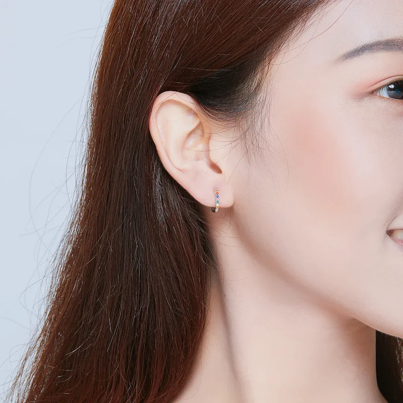 (image for) Pandora Style Silver Colorful Zircon Hoop Earrings - SCE721 - View 7