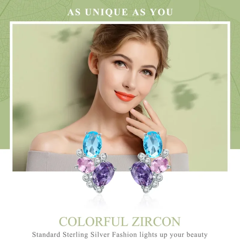 (image for) Pandora Style Silver Colorful Zircon Stud Earrings - SCE579 - View 2