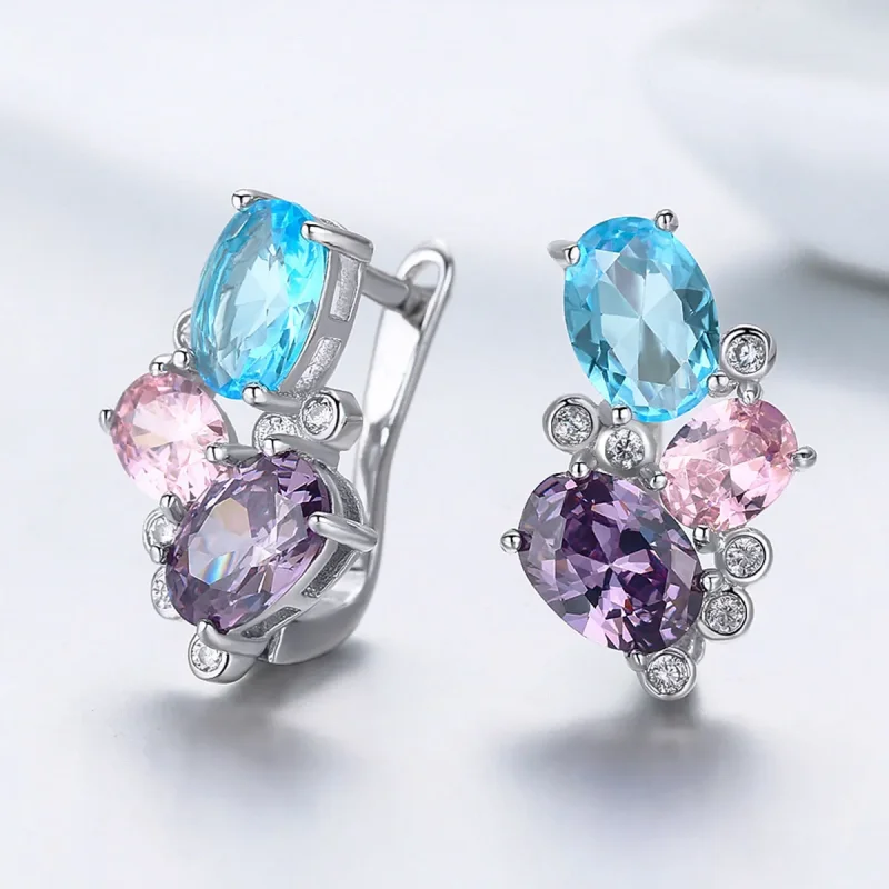 (image for) Pandora Style Silver Colorful Zircon Stud Earrings - SCE579 - View 3