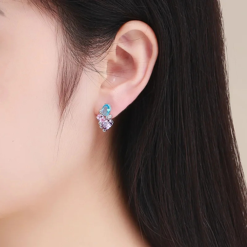 (image for) Pandora Style Silver Colorful Zircon Stud Earrings - SCE579 - View 4