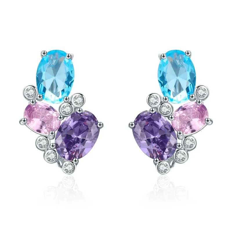 (image for) Pandora Style Silver Colorful Zircon Stud Earrings - SCE579