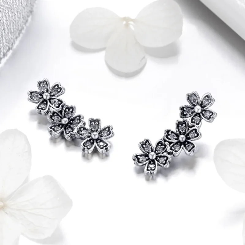(image for) Pandora Style Silver Contracted Daisy Stud Earrings - SCE419 - View 2