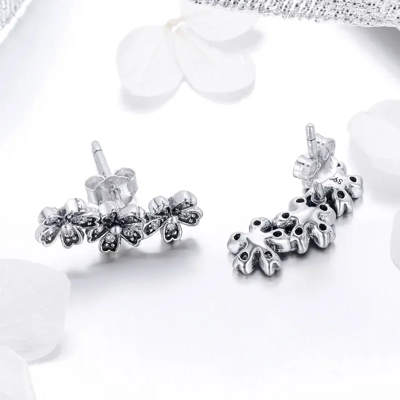 (image for) Pandora Style Silver Contracted Daisy Stud Earrings - SCE419 - View 3