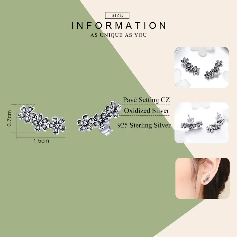 (image for) Pandora Style Silver Contracted Daisy Stud Earrings - SCE419 - View 4
