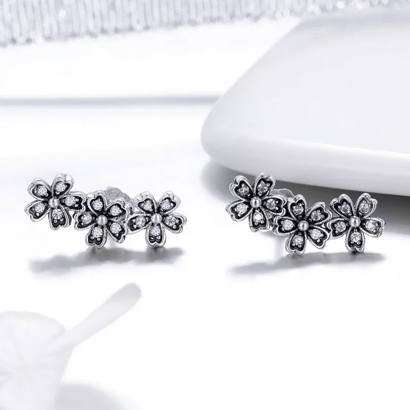 (image for) Pandora Style Silver Contracted Daisy Stud Earrings - SCE419 - View 5