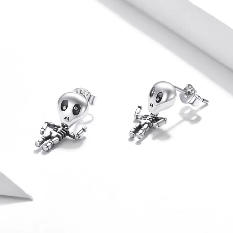 (image for) Pandora Style Silver Cool Skeleton Stud Earrings - SCE1110 - View 3