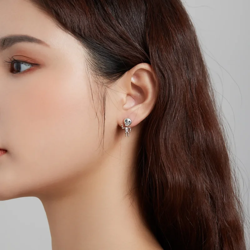 (image for) Pandora Style Silver Cool Skeleton Stud Earrings - SCE1110 - View 6
