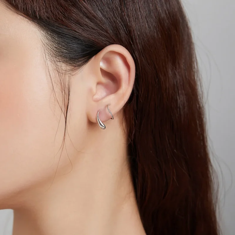 (image for) Pandora Style Silver Creative Water Droplets Stud Earrings - SCE1130 - View 5