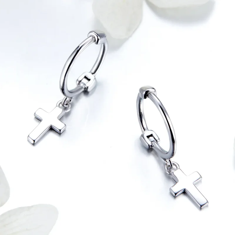 (image for) Pandora Style Silver Cross Hanging Earrings - SCE547 - View 3
