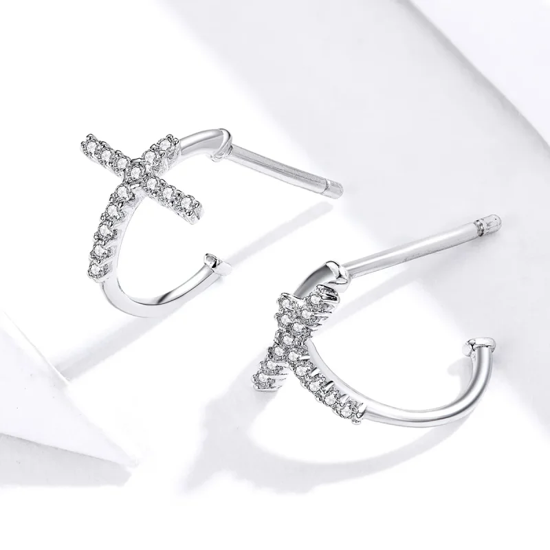 (image for) Pandora Style Silver Crossing Stud Earrings - SCE755 - View 2