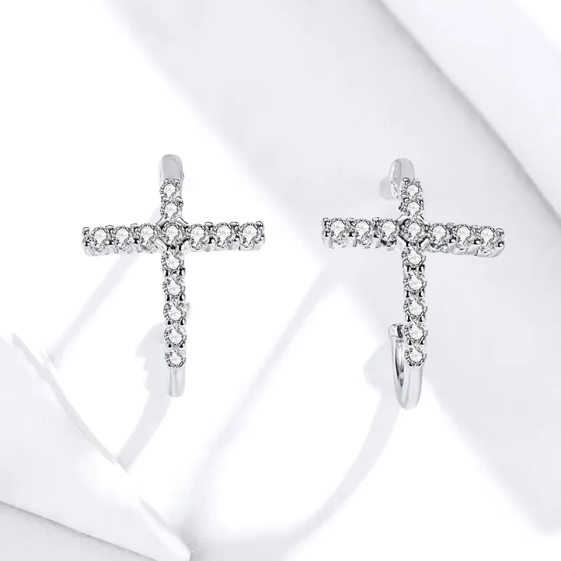 (image for) Pandora Style Silver Crossing Stud Earrings - SCE755 - View 3