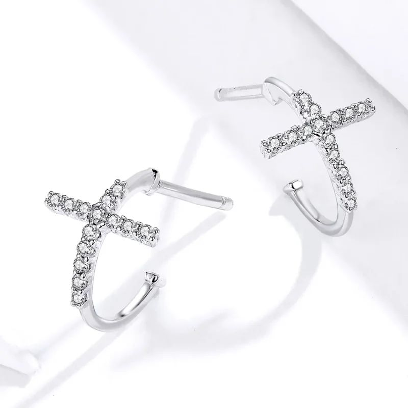 (image for) Pandora Style Silver Crossing Stud Earrings - SCE755 - View 4