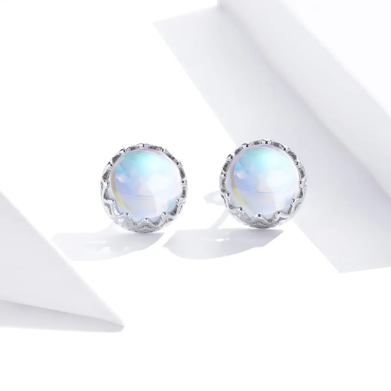 (image for) Pandora Style Silver Crown Moonstone Stud Earrings - SCE877 - View 2