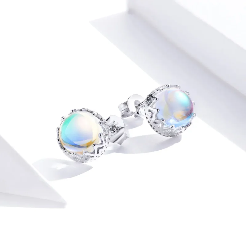 (image for) Pandora Style Silver Crown Moonstone Stud Earrings - SCE877 - View 3