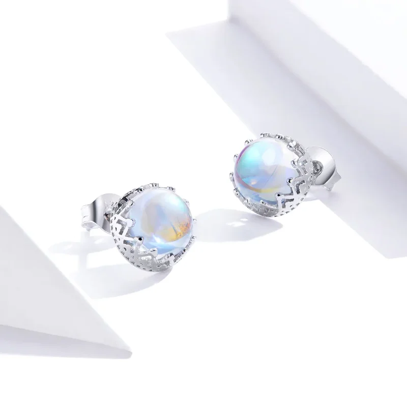 (image for) Pandora Style Silver Crown Moonstone Stud Earrings - SCE877 - View 4