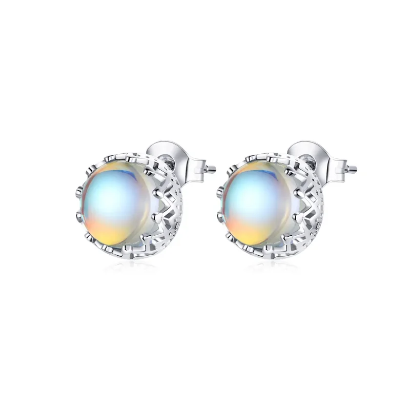 (image for) Pandora Style Silver Crown Moonstone Stud Earrings - SCE877