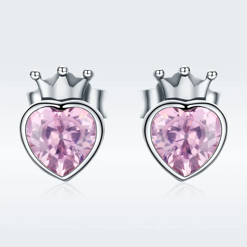 (image for) Pandora Style Silver Crowning Heart Stud Earrings - SCE174 - View 2