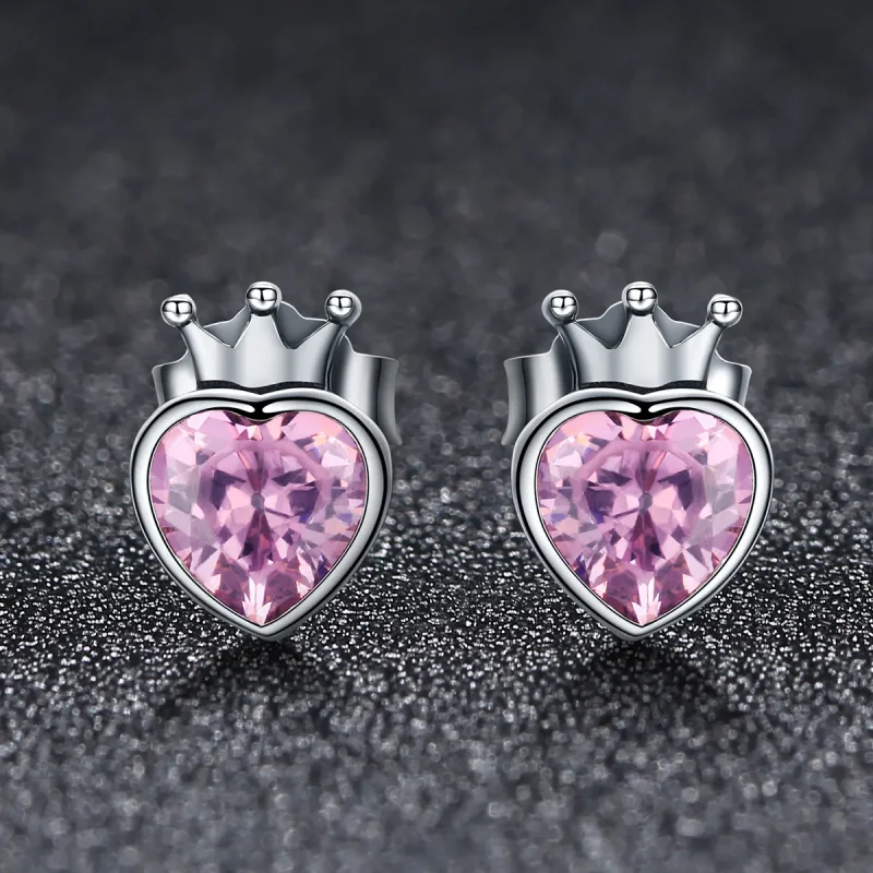 (image for) Pandora Style Silver Crowning Heart Stud Earrings - SCE174 - View 3