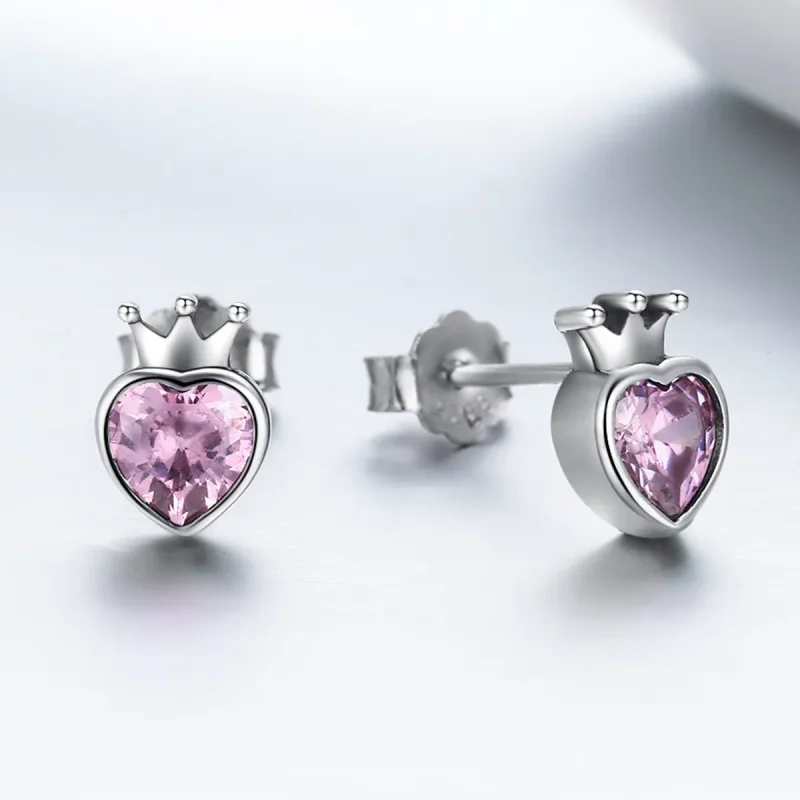 (image for) Pandora Style Silver Crowning Heart Stud Earrings - SCE174 - View 4