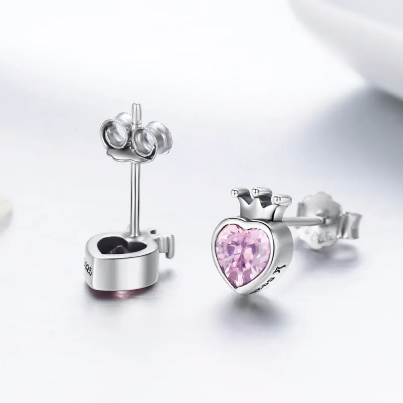 (image for) Pandora Style Silver Crowning Heart Stud Earrings - SCE174 - View 5