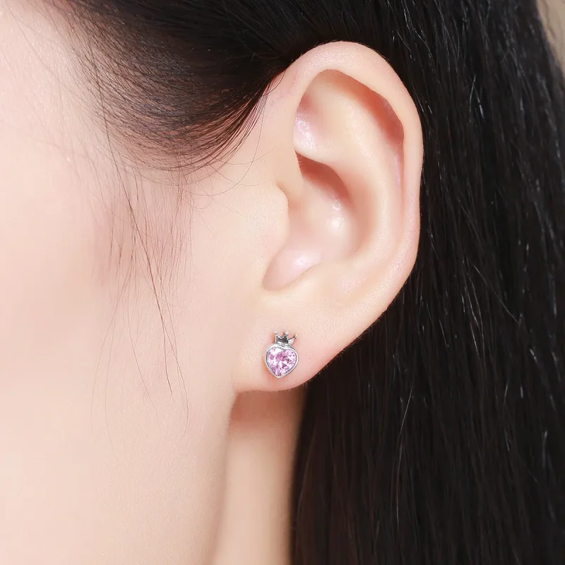 (image for) Pandora Style Silver Crowning Heart Stud Earrings - SCE174 - View 6