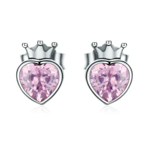 (image for) Pandora Style Silver Crowning Heart Stud Earrings - SCE174