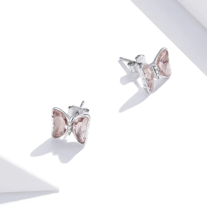 (image for) Pandora Style Silver Crystal Butterfly Stud Earrings - SCE1013 - View 2