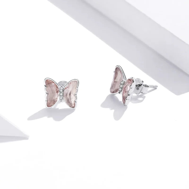 (image for) Pandora Style Silver Crystal Butterfly Stud Earrings - SCE1013 - View 3