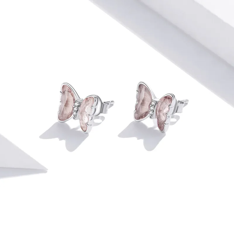(image for) Pandora Style Silver Crystal Butterfly Stud Earrings - SCE1013 - View 4