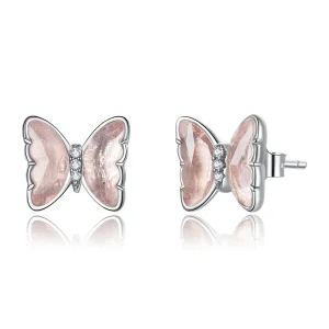 (image for) Pandora Style Silver Crystal Butterfly Stud Earrings - SCE1013