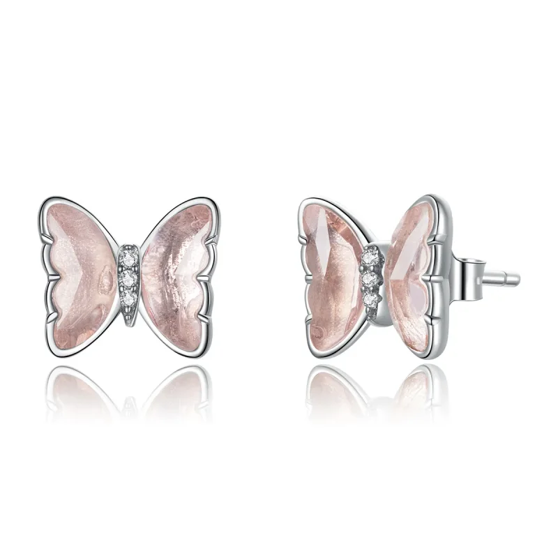 (image for) Pandora Style Silver Crystal Butterfly Stud Earrings - SCE1013