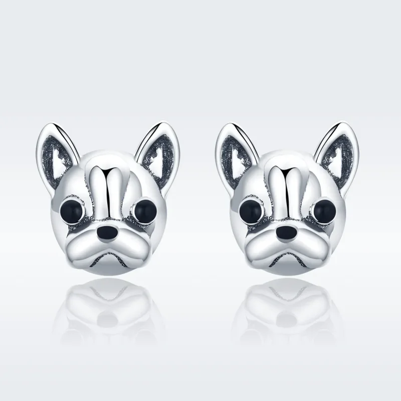 (image for) Pandora Style Silver Cute Bulldog Stud Earrings - SCE283 - View 3