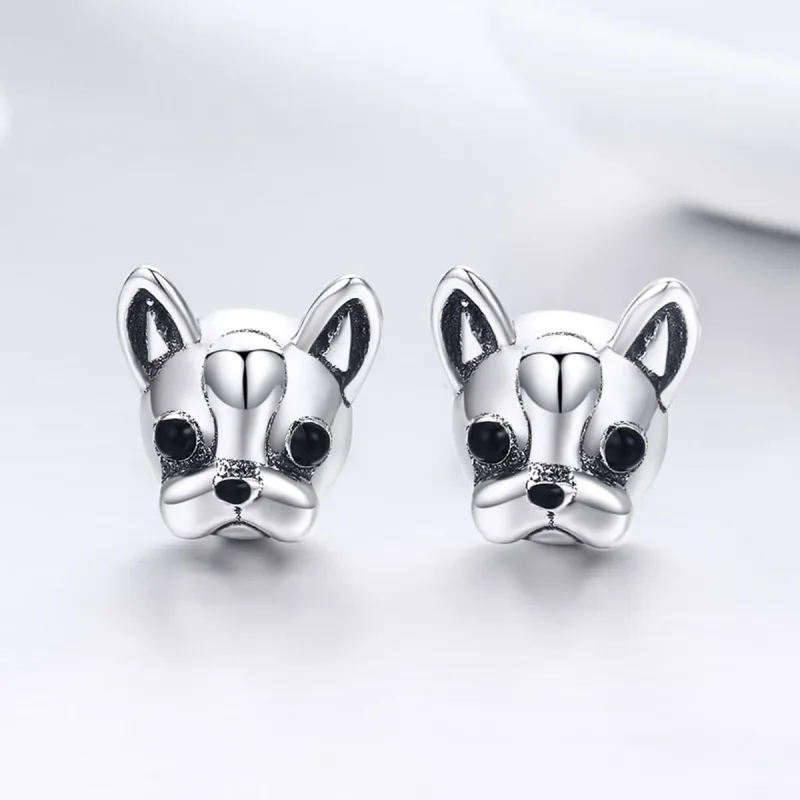 (image for) Pandora Style Silver Cute Bulldog Stud Earrings - SCE283 - View 4
