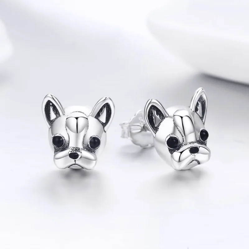 (image for) Pandora Style Silver Cute Bulldog Stud Earrings - SCE283 - View 5
