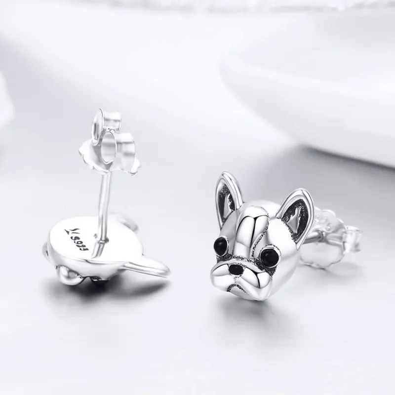 (image for) Pandora Style Silver Cute Bulldog Stud Earrings - SCE283 - View 6