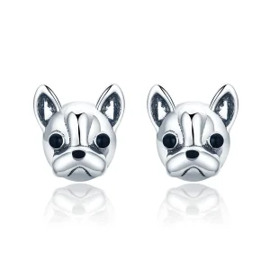 Pandora Style Silver Cute Bulldog Stud Earrings - SCE283 (image for) Pandora Style Silver Cute Bulldog Stud Earrings - SCE283