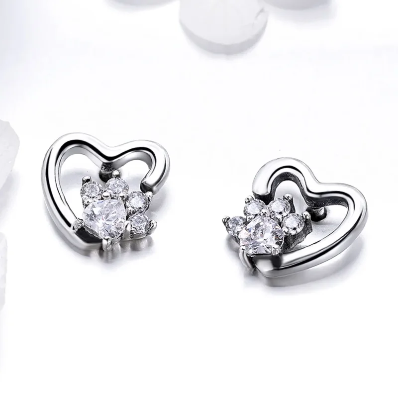 (image for) Pandora Style Silver Cute Cat Paw Stud Earrings - SCE415 - View 2