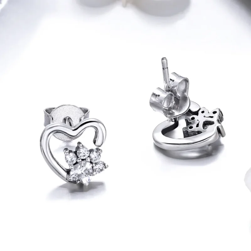 (image for) Pandora Style Silver Cute Cat Paw Stud Earrings - SCE415 - View 3