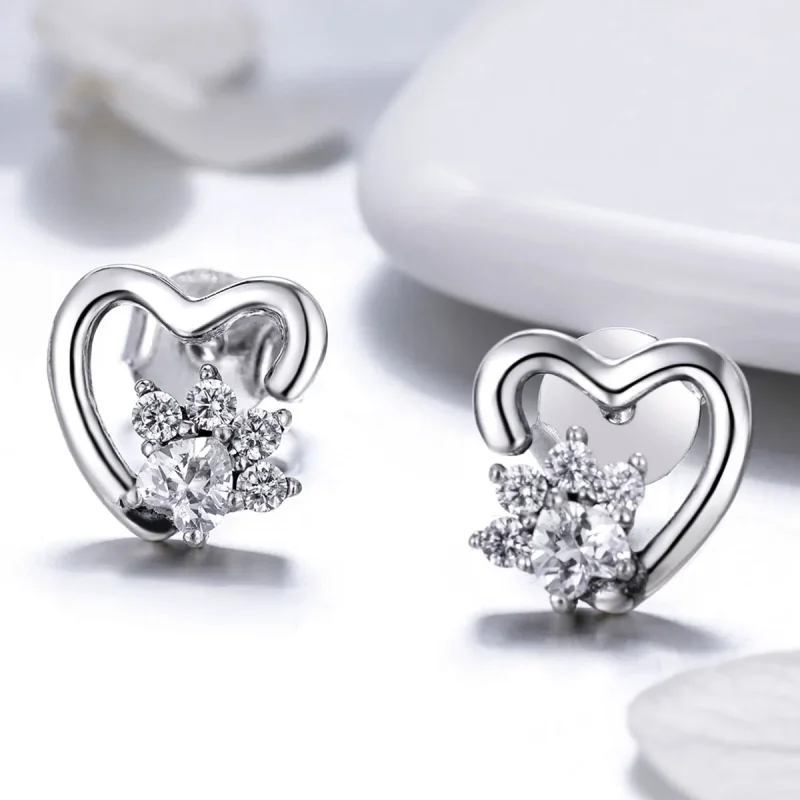 (image for) Pandora Style Silver Cute Cat Paw Stud Earrings - SCE415 - View 4