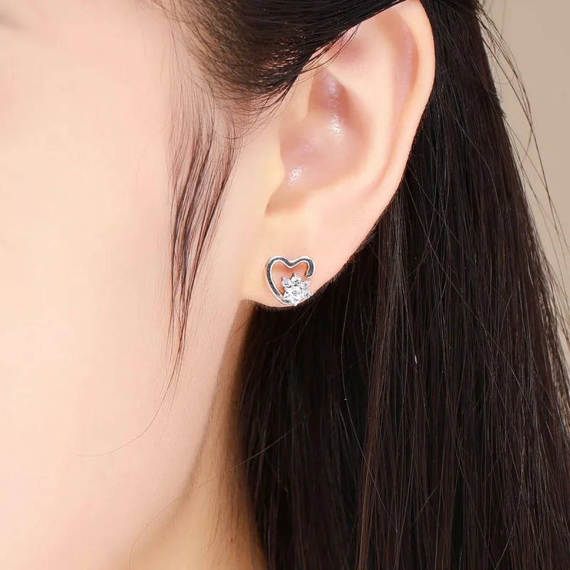 (image for) Pandora Style Silver Cute Cat Paw Stud Earrings - SCE415 - View 5