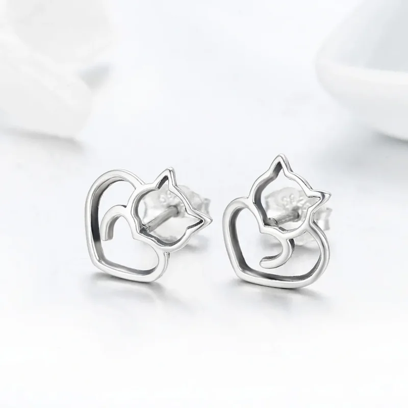 (image for) Pandora Style Silver Cute Cat Stud Earrings - SCE271 - View 4