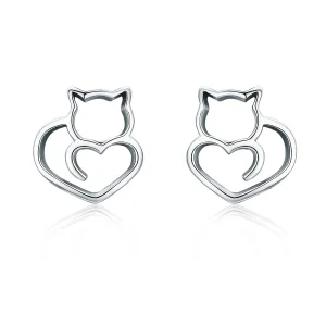 Pandora Style Silver Cute Cat Stud Earrings - SCE271 (image for) Pandora Style Silver Cute Cat Stud Earrings - SCE271