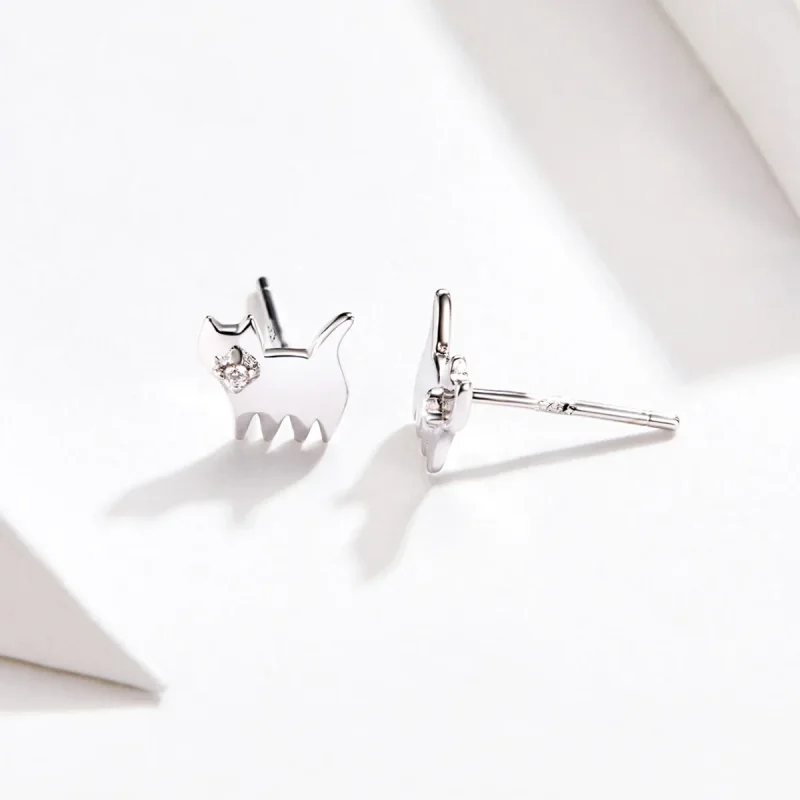 (image for) Pandora Style Silver Cute Cat Stud Earrings - SCE656 - View 3
