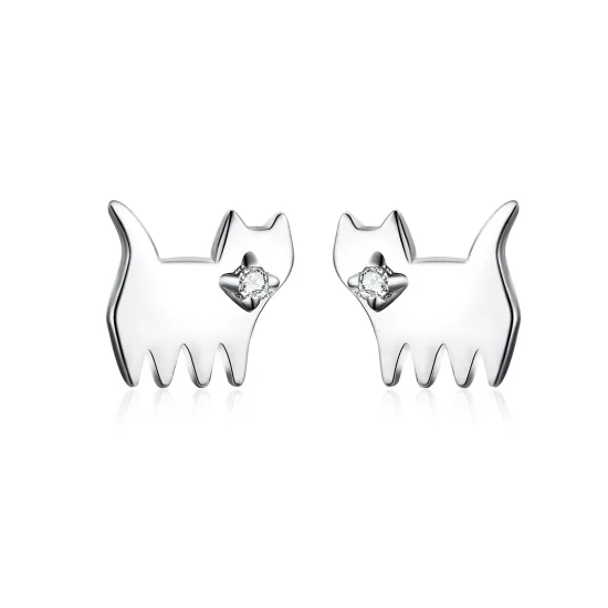 (image for) Pandora Style Silver Cute Cat Stud Earrings - SCE656